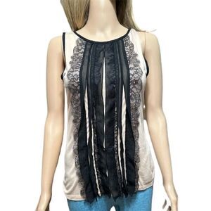 Ann Taylor Womens Camisole Top Size S  Lace Front Sleeveless Cream Black